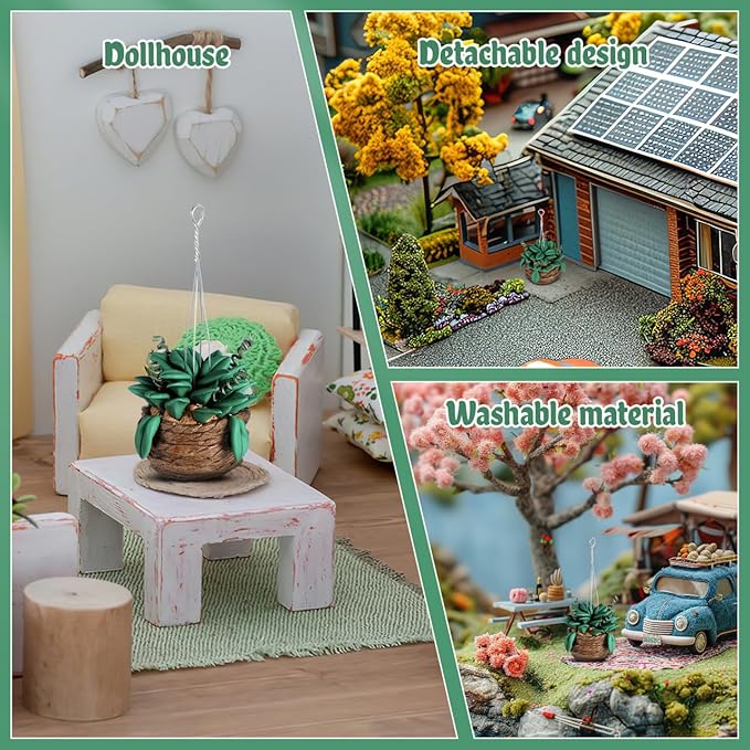 Toyvian Miniature Dollhouse Potted Plants 3Pcs 1 12 Scale Artificial Bonsai Succulent Mini Flowerpot Decor for Doll House Accessories and Photography Props