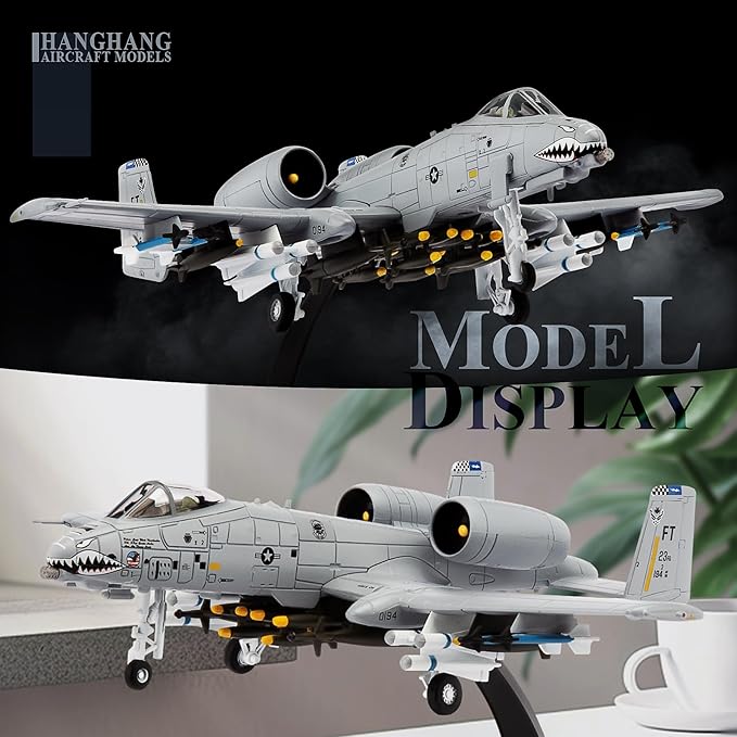 HANGHANG 1/100 A-10 Thunderbolt II Warthog Attack Plane（Painted Version） Metal Fighter Military Model Diecast Plane Model for Collection and Displays