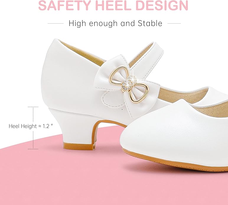 Dufannie Girls Dress Shoes Low Heel Princess Flats Mary Jane Flower Wedding Party Glitter Shoes for Kids Toddler