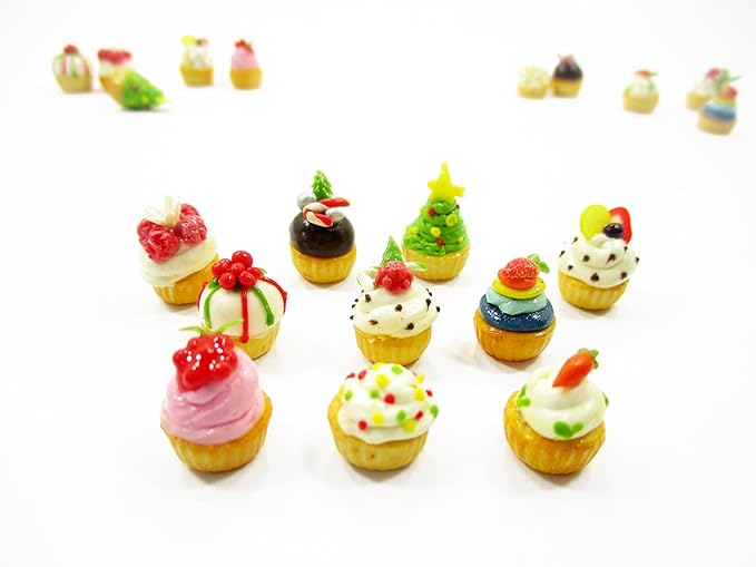 Dollhouse Miniature Food Christmas Mixed 10 Cupcake Cake Bakery Supply 16102
