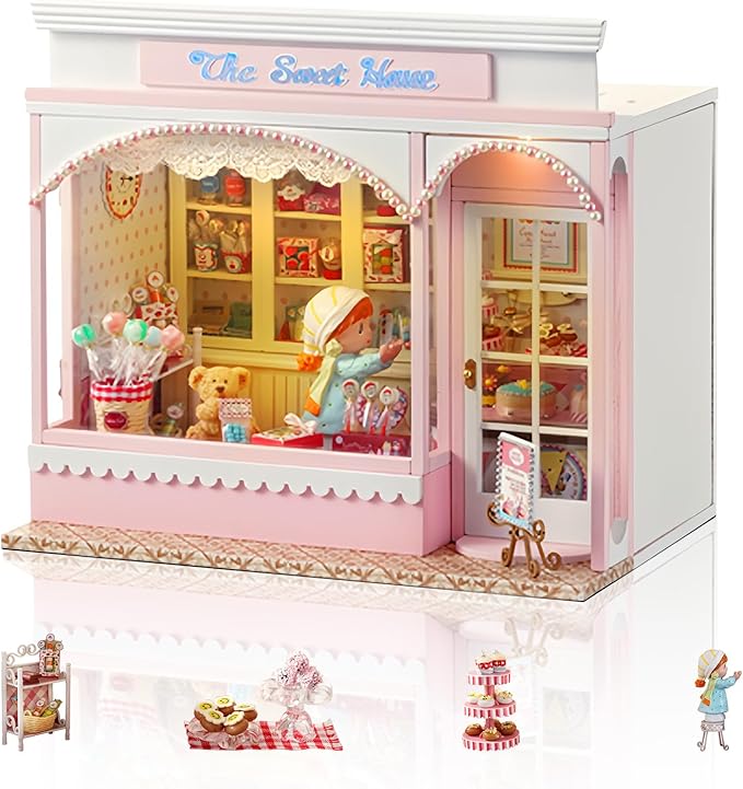 Miniature House Kit, Tiny House Kit with LED Light, DIY Mini House Building Kits for Adults to Building, Unique Gift for Birthday Christmas, Sweet House