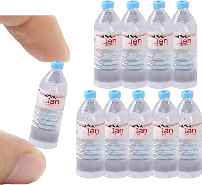 10 Pcs Mini Resin Mineral Water Bottles – 1:12/1:6 Scale Drinking Bottles for Dollhouse, Micro Aquarium, Fairy Gardens, Restaurant, Kitchen Décor, Craft Supplies & Model Scenes