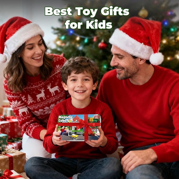 45 Pcs Travel Magnetic Blocks with 1 Pcs Magnetic Figures -Mini Magnetic Building Blocks for Kids Ages 4-8, Magnet Cubes Stacking Toys with Portable Metal Box, Birthday Gift for 3+ Year Old Boys Girls