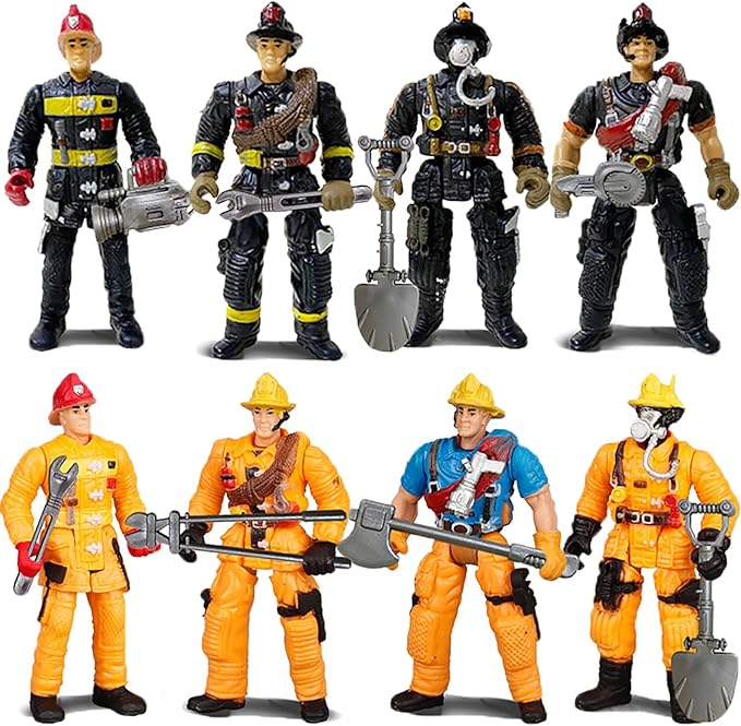 8 Pieces Firefighter Action Figures, Frefighter Toys for Boys Girls Kids, Fireman Toy Figure & Playsets with Accessories, Great for Gift Party Decoration Christmas Stocking Stuffers