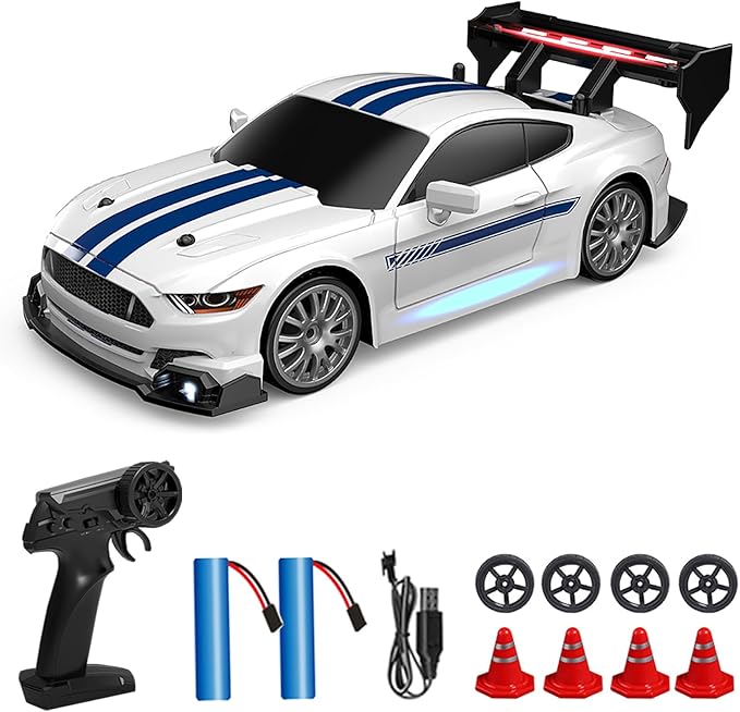 1:24 Scale RC Drift Car, 30KM/H 4WD 2.4GHz Remote Control Cars with LED Light, Racing and 4 Drifting Wheels, High Speed RC Racing Cars Perfect Toy Gift for Teen Adults