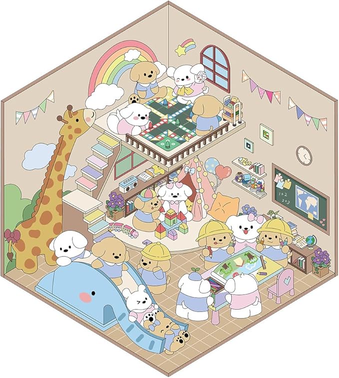 DIY 3D Sticker Scenes Kit: 4 Sets Miniature Room & Shop Stickers for Teens & Adults - Create Your Own Cute Cartoon Worlds, Stress Relief Craft