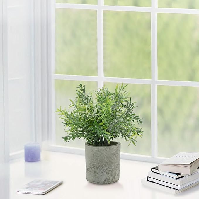 Bacucine 3Pcs Fake Plants Potted Mini Artificial Greenery Artificial Plants for Shelf Table Office Farmhouse Home Decor (Rosemary)