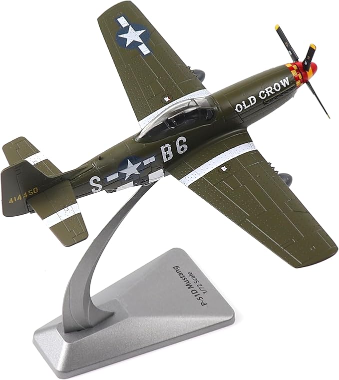 P51-D Mustang 1/72 Metal Airplane Model Kit with Stand WWII Old Crow Diecast Alloy Vintage Combat Plane Prebuild Military Aircraft Collection for Display or Gift (Bud Anderson)