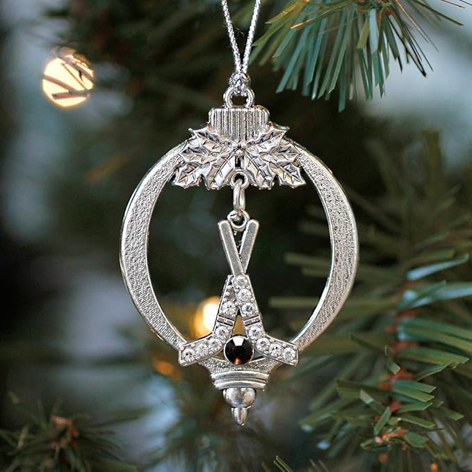 Inspired Silver - Hockey Sticks & Puck - Silver Christmas Ornament - Unique Charm Christmas Tree Ornament - Holiday Hanging Decoration