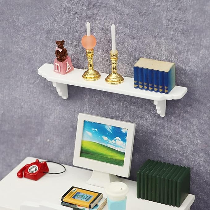 DIY Dollhouse Wall Shelf 1:12 Scale, Removable Miniature Display Shelf for Room Dioramas, Model Kit, Crafts and Antique White Finish for Kitchen, Bathroom, Study Decor