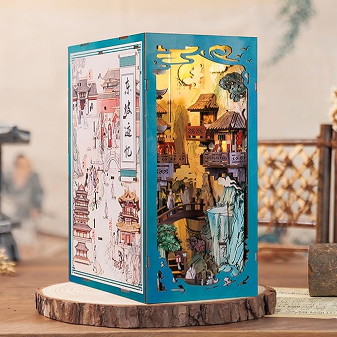 CUTEBEE Book Nook Kit - DIY Miniature House Dollhouse Kit for Adult and Teens, Booknook Bookshelf Decor Alley Model Build with LED Light, Gifts for Family and Friends