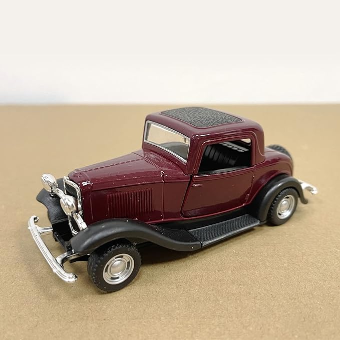 Classic Vintage Alloy Car Model Opened Doors Retro Antique Pullback Toy 1:32 for Playtime Education (Burgundy)