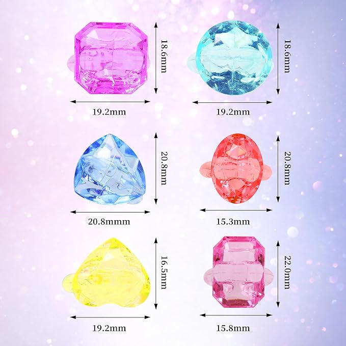 100 Pcs Gem Rings Toys for Kids, Bulk Toys Diamond Ring Party Favors for Boys Girls Toddlers, Colorful Princess Ring Dress Up Accessories for Carnival PrizesGoodie Bag Stuffers, Pinata Fillers