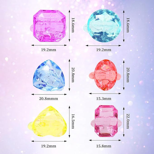 100 Pcs Gem Rings Toys for Kids, Bulk Toys Diamond Ring Party Favors for Boys Girls Toddlers, Colorful Princess Ring Dress Up Accessories for Carnival PrizesGoodie Bag Stuffers, Pinata Fillers