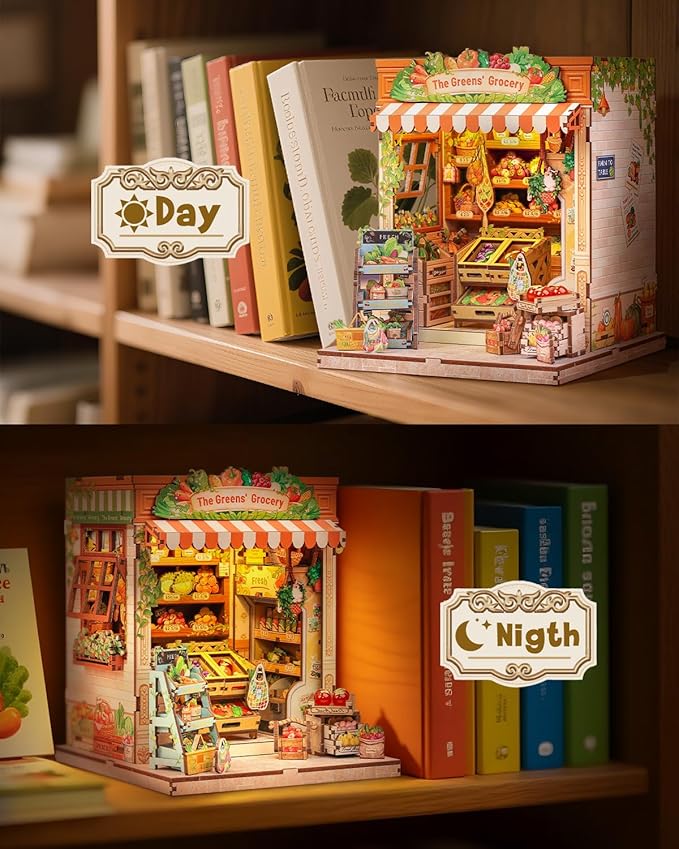 CUTEBEE Book Nook Kit, DIY Miniature House Kits for Adult and Teens, Dollhouse Booknook Tiny House, Bookshelf 3D Wooden Puzzle, DIY Craft Gifts for Family and Friends (The Greens’ Grocery)