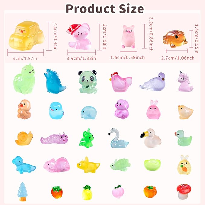 150 Pcs Luminous Mini Resin Animal Figurines Glow in The Dark Miniature Figures Variety Pack to Hide for Potted Plants Micro Landscape Garden Aquariums