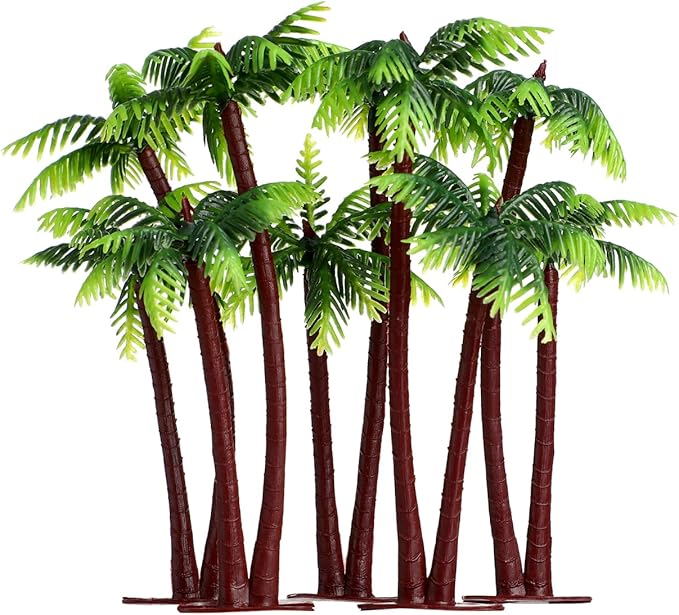 BESPORTBLE Palm Tree Decor Simulation Tree Miniature Tree Landscape Fish Tank Landscaping Plant Tree Prop Model Decoration 5Pcs (Green)