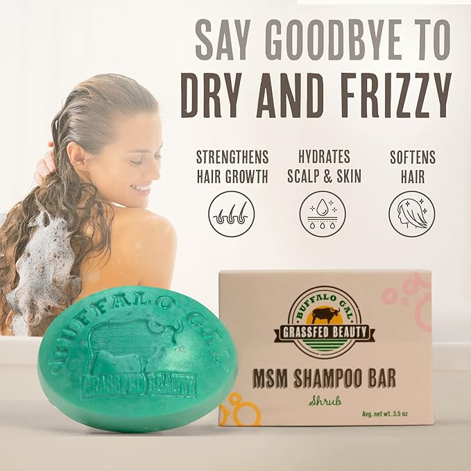 BUFFALO GAL MSM Shampoo Bar - Non-Soap, pH Balanced, Natural Bar for All Hair Types, 4 oz