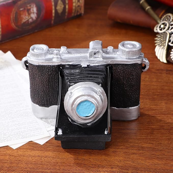 IMIKEYA Vintage Camera Ornament for Home Decor, Black Resin Decorative Prop, Antique Style Miniature Camera Craft for Photography Enthusiasts(5.11X3.74 Inch)