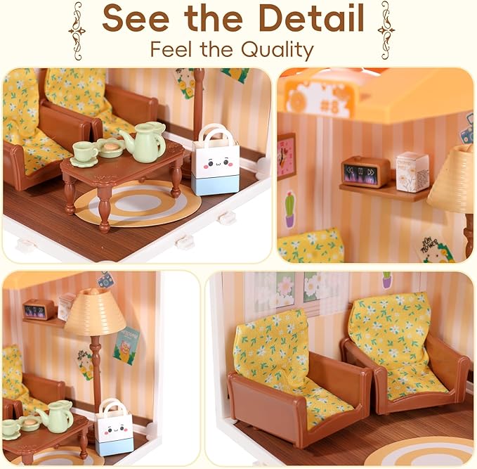 DIY Miniature House Play Kit,Playhouse Toys for Boys and Girls, Home Scene Toys, Suitable for Children Aged 345678, immersive Experience of Life Scenes (Sunny Hugs Living Room)