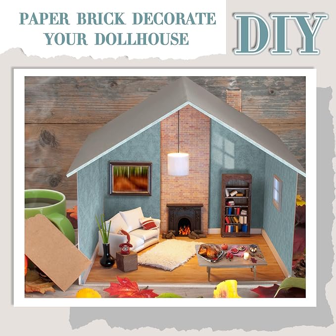 Flutesan 12 Pcs Miniature Dollhouse Wallpaper and Flooring Peel and Stick Mini DIY Self Adhesive Dollhouse Accessories 8.27 x 11.69 Inch (Vintage Blue)