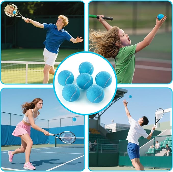 PHOEPET 6-Pack Tennis Balls for Beginner Training Practice- Bulk Dog Balls for Fetch Chew Toys(Blue)
