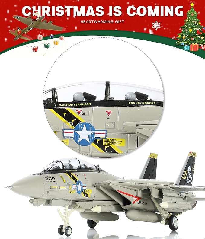 1/100 F-14 Tomcat Fighter Aircraft Model Fighter U.S. Navy VF-84 Jolly Rogers Airplane Model with Display Stand Pre-Built Military F14 Plane (VF-84) Collection Gift for Adults