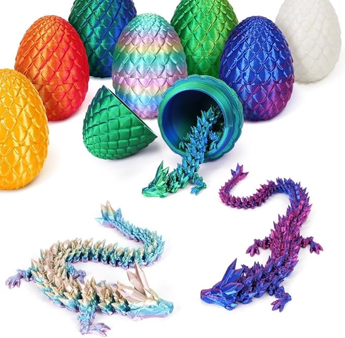Easter Dragon Eggs with Dragon Inside, 12in 3D Printed Dragon Easter Egg,Basket Essentials Stuffers,Prefilled Easter Egg Filled with Toy,Basket Stuffers.Fidget Toy for Kid boy(LaserGreen)