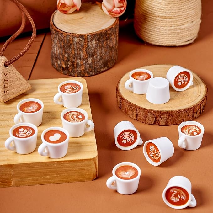 20Pcs Mini Resin Coffee Cups Miniature Things Kitchen Set Fake Drink Food Coffee Mug Lovely Tableware Coffee Halloween Dollhouse Ornaments for Desktop Resin Decorations Accessories Crafts