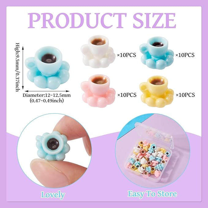 Cheriswelry 40Pcs Mini Coffee Cups Resin Coffee Mug Miniature Ornaments Dollhouse Kitchen Set Simulated Food Drink Lovely Tableware Dollhouse Accessory 12-12.5mm for Home Party Decoration