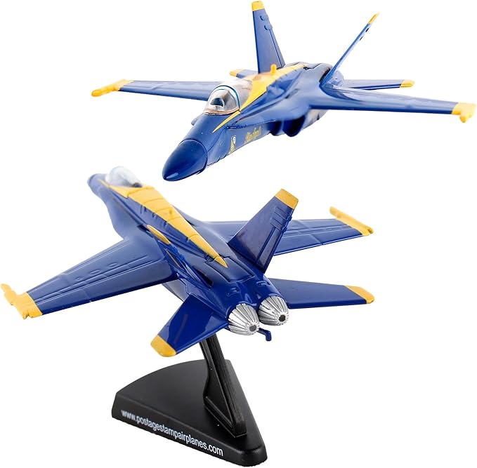 Postage Stamp F/A-18C Hornet Blue Angels – 1/150 Scale Die-Cast Metal Jet Model with Display Stand – Officially Licensed USA Navy Collectible Aircraft for Adults Ages 14+