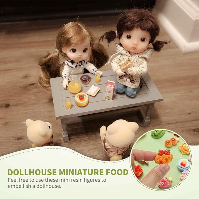 Dollhouse Miniature Food, Cute Mixed Fruit Cake Figures Toys Mini Resin Foods Trinkets for Pretend Play Kitchen Cooking Game & Doll House Decor (Mixing Colors, 20pcs)
