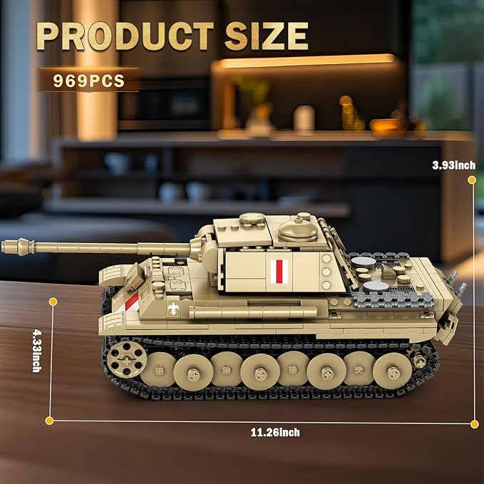 Reobrix Pudel Tank Building Block Set for Adult, WW2 Military German Tank Model Set 77034, World of Tanks Authorized Products MilitaryToys Building Set for Military Fans Boys Kids Age 14+ (969PCS)