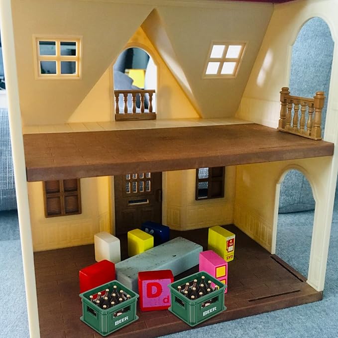 LOGOFUN 4 Pcs Dollhouse Wine Crate Miniature Beer Bottle Model Plastic Wine Basket Wine Bottles Dollhouse Kitchen Accessories Decoration