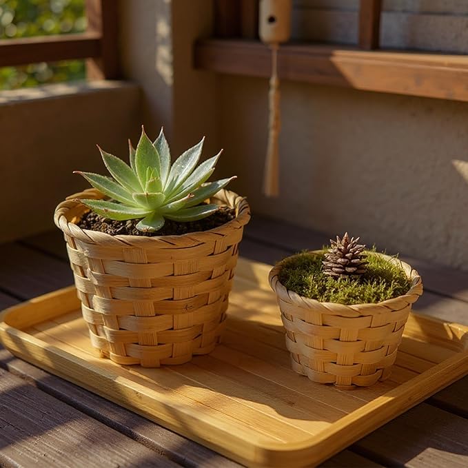 8 Pcs Mini Woven Basket Set for Home Organization, 4 Small 3.54 × 3.54 × 2.95in and 4 Mini 2.95 × 2.95 × 2.36in, Natural Bamboo Wood, Centerpiece Baskets, Party Favors, DIY Crafts