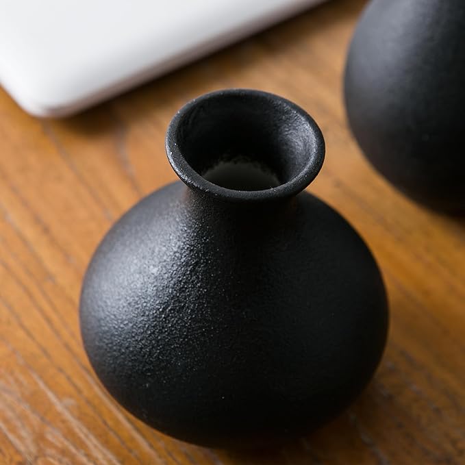 Black Bud Vase Set of 5, Ceramic Small Vases for Modern Decor, Mini Pottery Vases, Boho Decorative Vase for Living Room Fireplace, Centerpiece Table Decorations