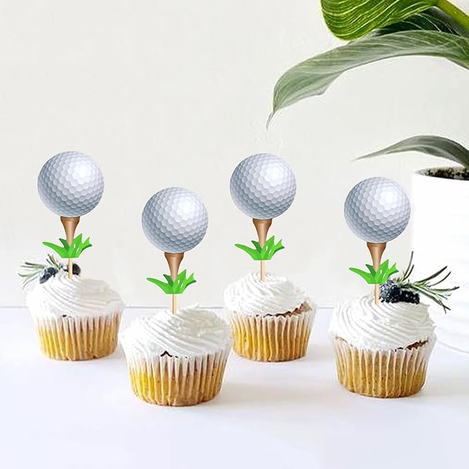 Ercadio 24 Pack Double Sided Golf Cupcake Toppers Sports Golf Ball Cupcake Picks Golf Birthday Cake Decorations Baby Shower Golf Sports Players Theme Birthday Party Cake Decorations