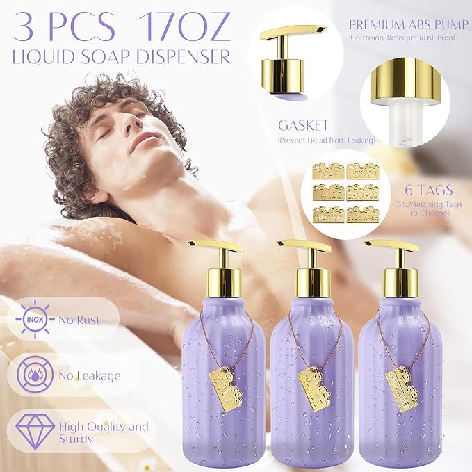 WSBArt 17PCS Bathroom Accessory Set Bathroom Set Purple Bathroom Accessories,Toilet Brush, Trash Can, Qtip Holder Dispenser& 3PCS Soap Dispenser