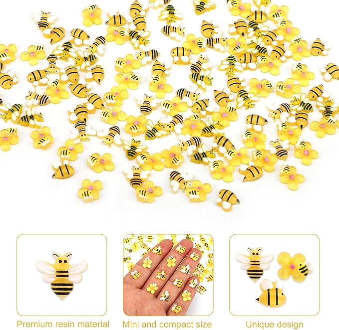 210pcs Mini Bees Figures, 3 Styles Miniature Resin Yellow Bees Tiny Resin Animals for Crafts Dollhouse Fairy Garden Micro Landscape Garden Decor