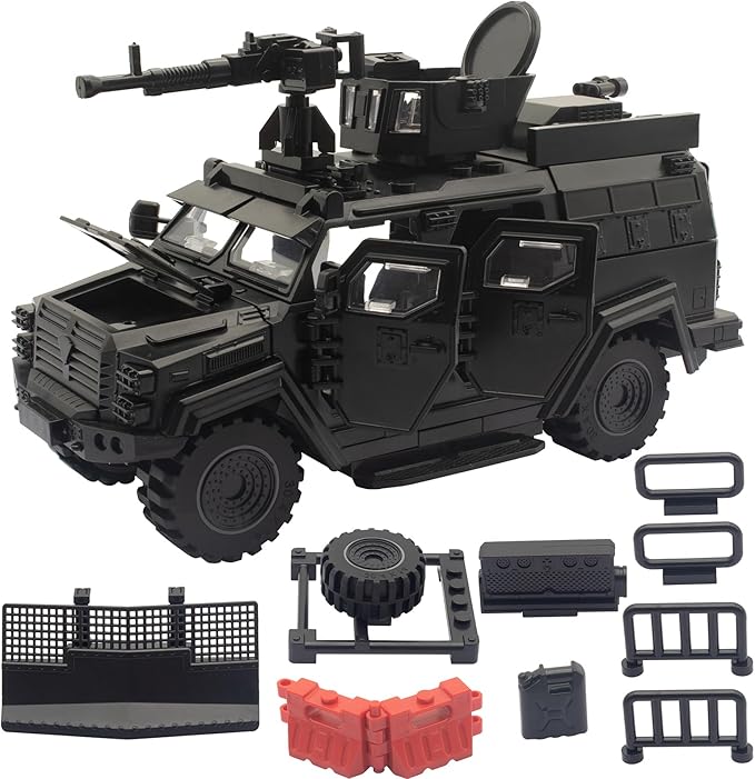 Military Vehicle Building Toy, Armored Vehicle Building Block Toy, Army Battle Brick, Military Car Model Toys for Age 6 7 8 9 10 11 12+, Accessories Compatible with Major Mini Figure (Black)