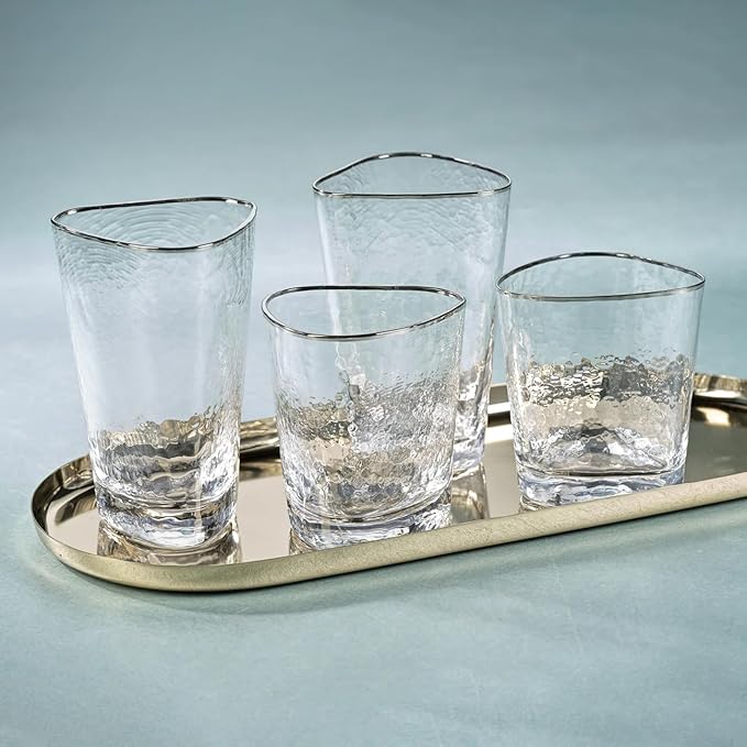 Zodax Aperitivo Triangular Stemware or Glassware - Clear with Platinum Rim (Highball - S/2)