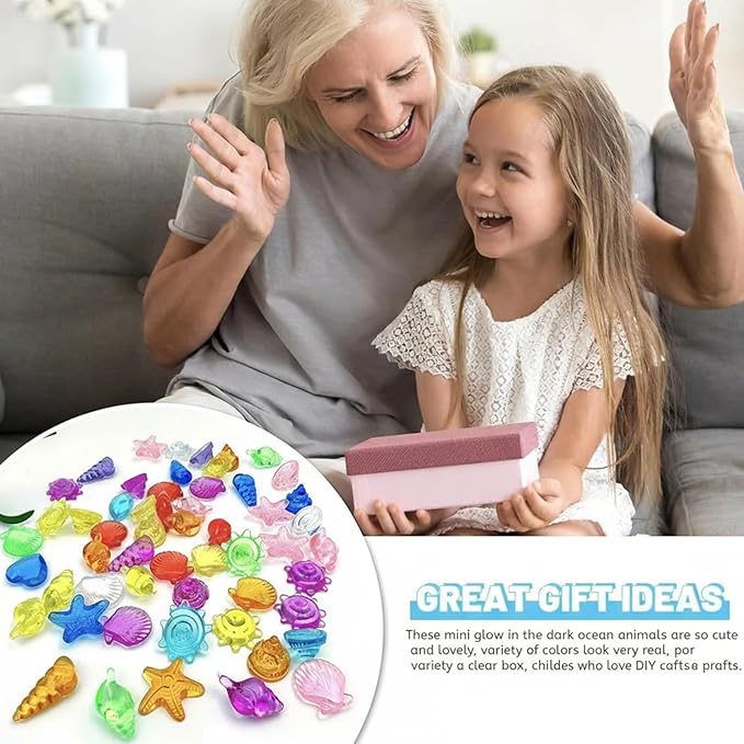 600pcs Luminous Mini Resin Animals Tiny Sea Shell Figurines,Sea Shells for Crafting, Under The Sea Party Favors,Vase Filler