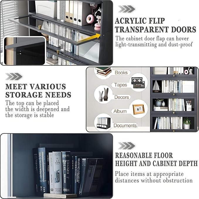 Display Cabinet with Acrylic Doors,55" High Display Case, 4-Tier Curio Cabinet, Collectibles Toy Organizers Rack & Display Shelf, Bookcase for Home, Office, Study, Living Room