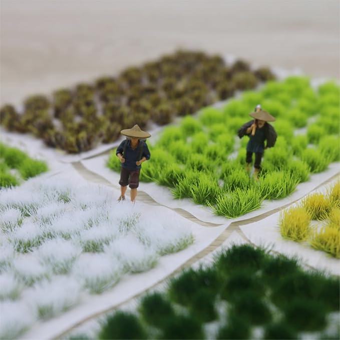 Woohome 78 PCS Static Grass Tuft 2 Size Model Grass Tufts Railway Artificial Grass Dark Green Miniature Grass Tuft Terrain Kit for DIY Model Railway Fairy Garden Diorama Scenery