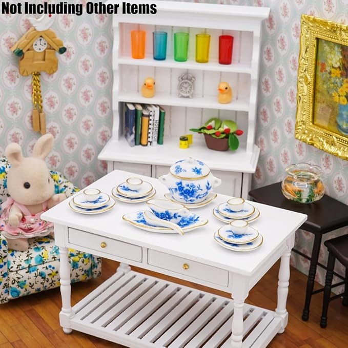 Odoria 1/12 Miniature Dish Dinnerware Set 17Pcs Dollhouse Decoration Accessories, Blue Blossom