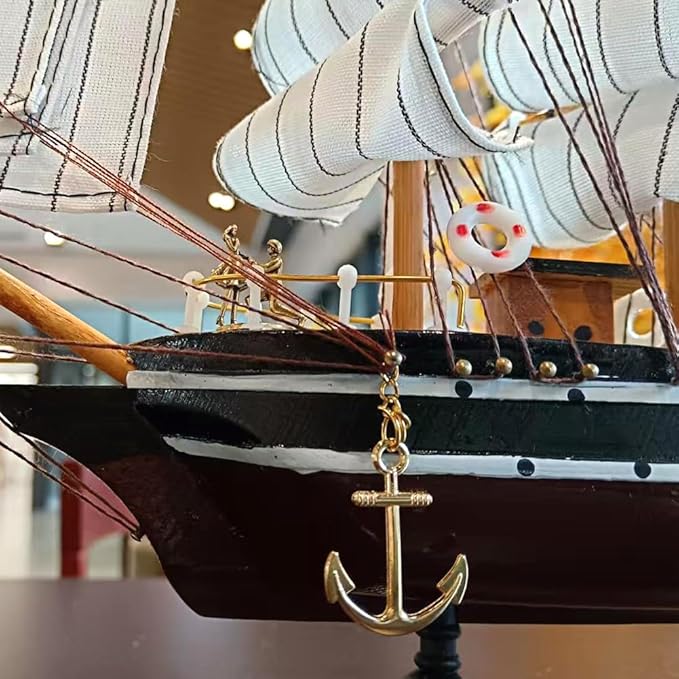 Model shipHandmade Sailboat, Ocean Themed Sailboat Model, Mediterranean Sailboat, Wooden Sailboat Suitable for Home and Office desks (White sail, Brown Hull)