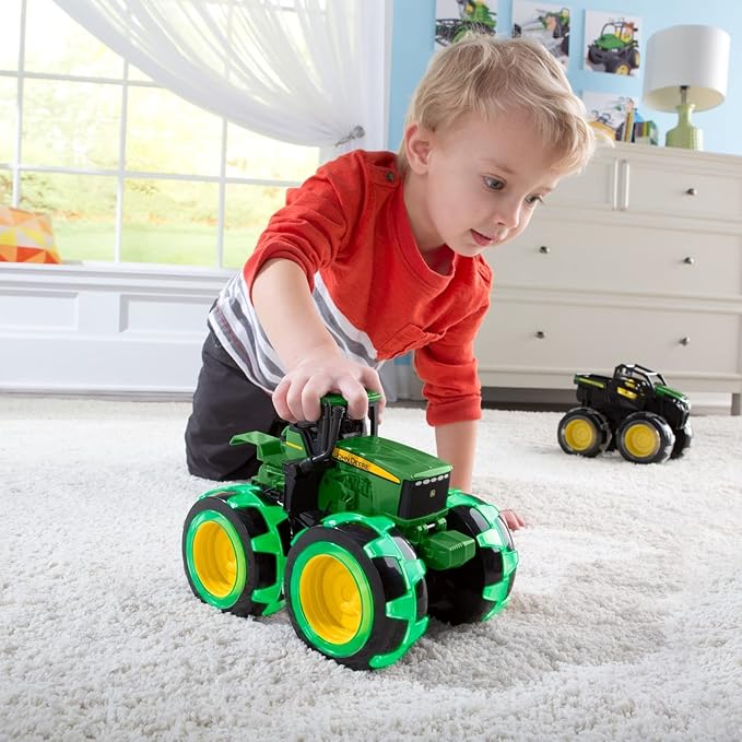 TOMY Monster Treads Lightning Wheels - John Deere Tractor - Motion Activated Light Up Monster Truck Toy - John Deere Tractor Toys - Frustration Free - Ages 3 Years and Up