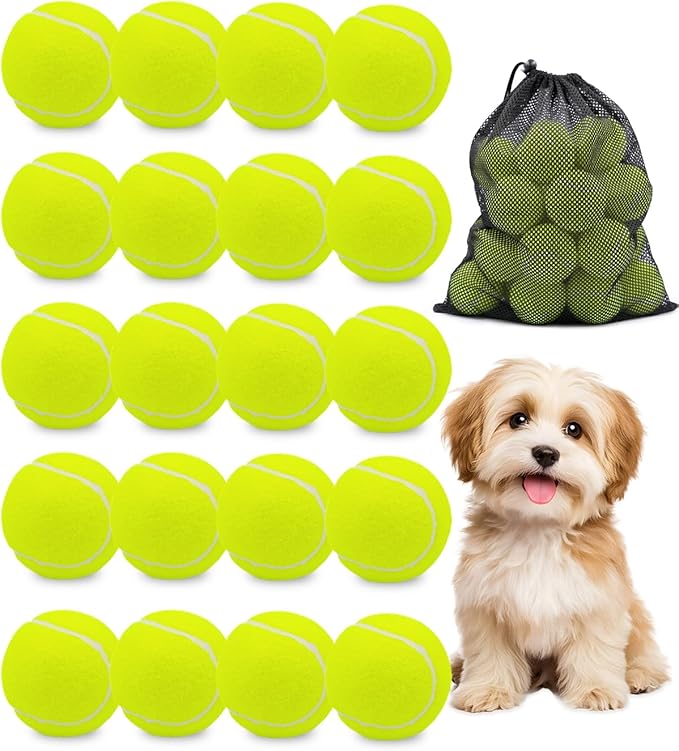 GOLDNITE Tennis Balls for Training and Dogs,12/20 Pack Practice Tennis Ball with Mesh Bag for Transport and Beginner Exercise High Elasticity Durable Pet Playing Tennis Ball Set