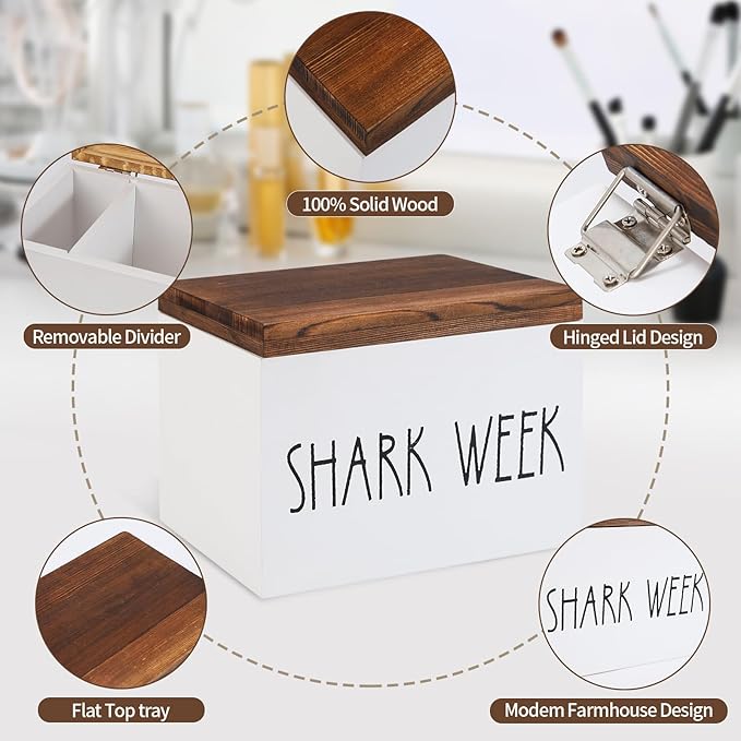 BORAENDEY Tampon Holder for Bathroom,Feminine Products Organizer,Shark Week Tampon Storage,Tampon Dispenser,Farmhouse Bathroom Storage Container,Bathroom Accessories Box for Girl Stuff
