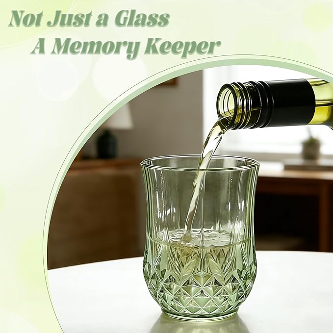 LEYIQU Stemless Wine Glasses, Plastic Reusable Cups Vintage Drinking Glasses Tumblers, Valentine’s Day Gifts for Couples, for Whisky, Beer, Juice, Beverages, Cocktai (12, 12oz-Sage Green)